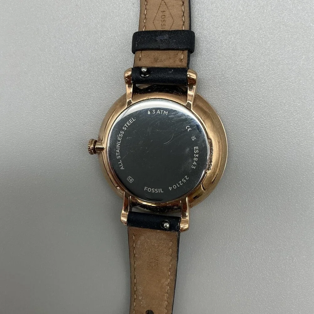 Fossil Womens Watch 36mm Two Tone Blue Leather Band Date ES3843 New Battery